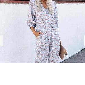 Vici Floral Jumpsuit - White and Pink